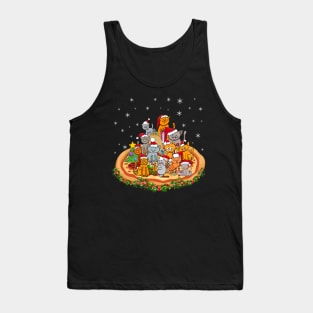 Santa Kitten Cat Pizza Santa Hat Christmas Cat Lover Tank Top